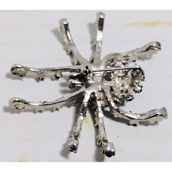 VINTAGE BLACK ONYX RHINESTONE COSTUME JEWELRY GOTHIC JUMPING SPIDER BROOCH - Picture 4 of 4